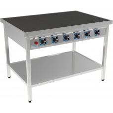 Elektrinė viryklė 6 fiksuotų kaitviečių 400x400 mm, lygiu paviršiumi, atviro modulio FPK6090