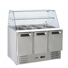 368 ltr talpos, šaldomas stalas, trijų durų su saladete ir stikline vitrina